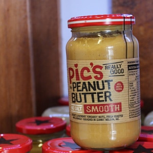 A jar of Pic's Smooth Peanut Butter